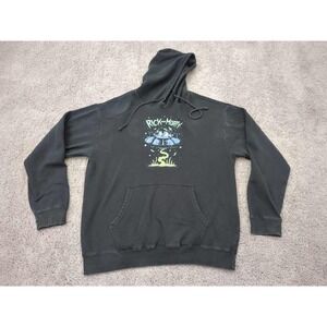 Rick And Morty Pullover Hoodie Mens XL Black Adult Swim Spaceship Pocket‎ Fleece